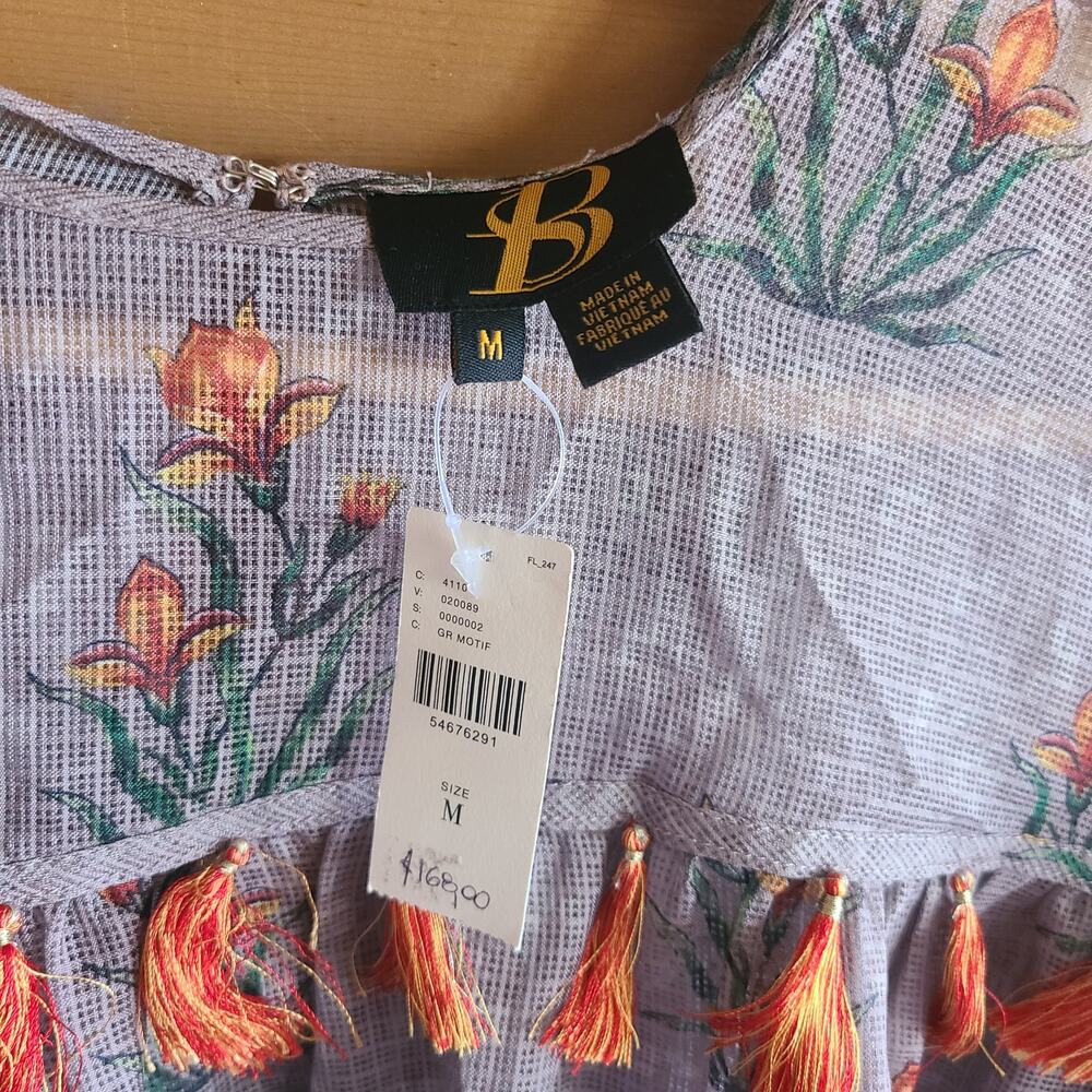 Anthropologie Top Sachin Babi Blouse Acacia Floral Tassle Cottagecore Boho NWT M - Picture 3 of 7